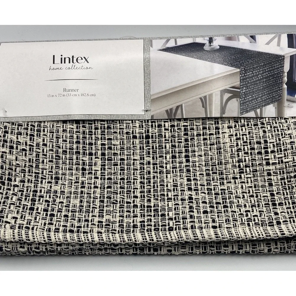 Lintex Home Solana Black Cream Table Runner 13 x 72‎ Woven Cotton